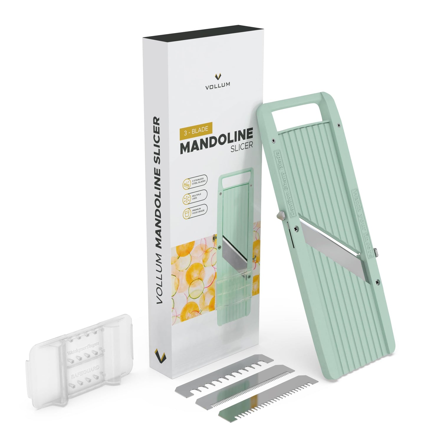 Vollum Narrow Mandoline Slicer for Kitchen – Professional Slicer Vegetable Cutter Japanese Mandoline Slicer with Interchangeable Stainless Steel Blades – Food Manual Slicer Handheld Mandoline Slicer