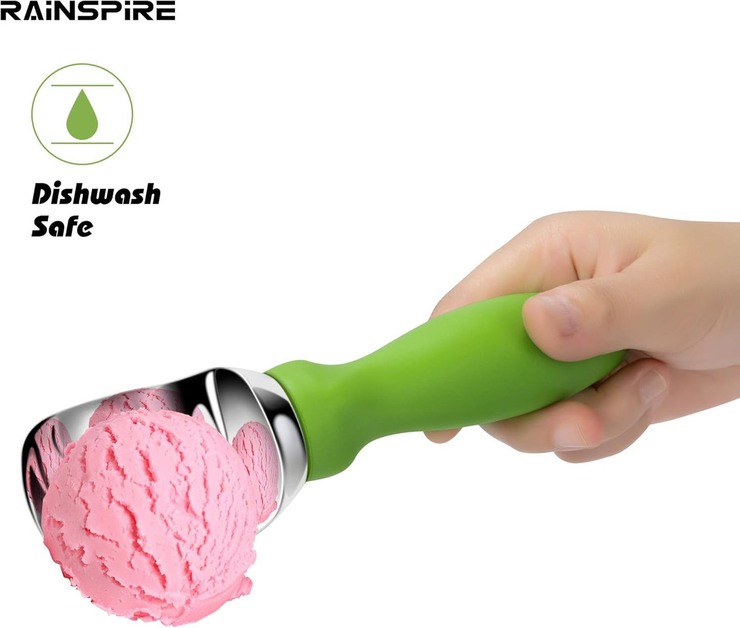 Rainspire Stainless Steel Ice Cream Scoop - Heavy Duty with Comfortable Handle | Perfect for Gelato, Sorbet, and Cookie Dough