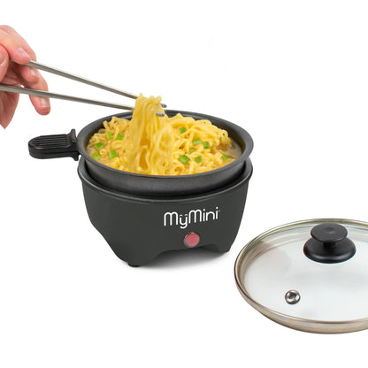 MyMini 5-inch Noodle Cooker & Skillet Electric Hot Pot, Compact Non-Stick Appliance for Ramen, Pasta, Stir Fry, Eggs, Pancakes, Dorms, RVs, Portable with Cool-Touch Handle & Preheat Indicator