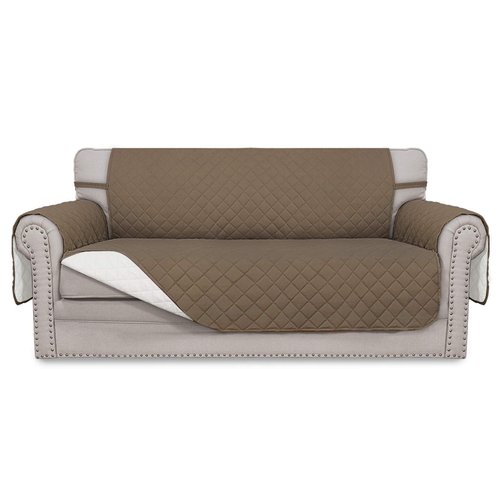 Easy-Going Sofa Slipcover Reversible Loveseat Sofa Cover Couch Cover for 2 Cushion Couch Furniture Protector with Elastic Straps for Pets Kids Dog Cat (Oversized Loveseat, Camel/Ivory)