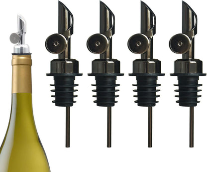 Weighted Stainless Steel Liquor Bottle Pourers: Auto Flip Spouts for Precise Pouring, Leak-Proof and Dishwasher-Safe (4pcs - Black)