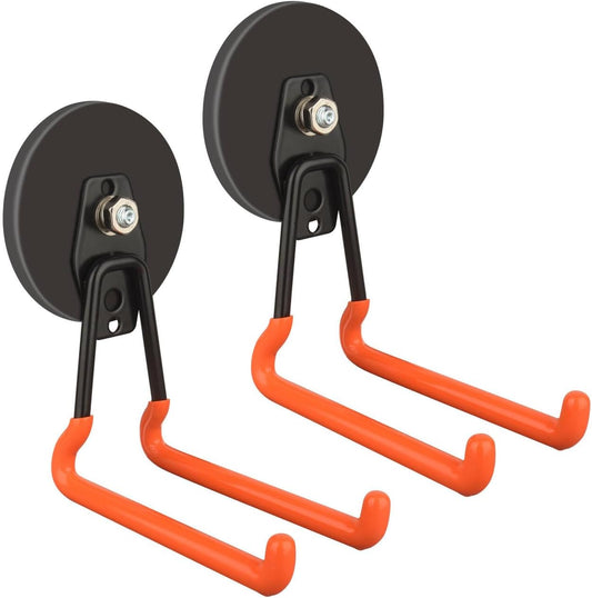 ULIBERMAGNET Heavy Duty Magnetic Hooks - Strong 3.46 Inch Design for Cables, Tools & More | 2 Pack (Orange)