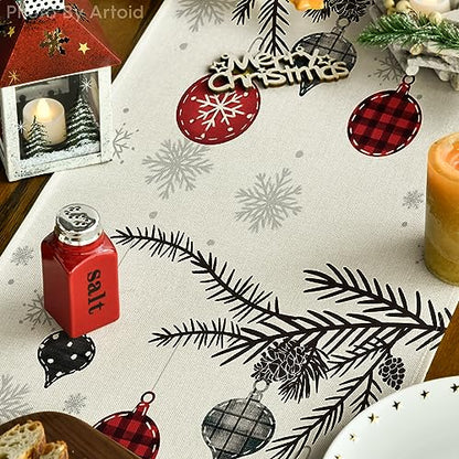 Merry Xmas Pine Tree Table Runner 13x108 Inch Holiday Party Decor - Red