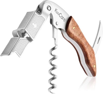 Wine Opener Waiter Corkscrew, Premium 420 Stainless Steel Wine Bottle Opener with Foil Cutter & Cap Remover, Double Hinged Manual Wine Key for Bartenders, Servers, Waiters and Home Use, Rosewood