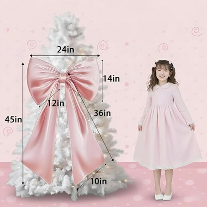 Giant Pink Bow Decor - Oversized Satin Ribbon Bow (45x24 Inch) | Blush Wall Decor for Coquette Rooms & Ballerina Birthdays