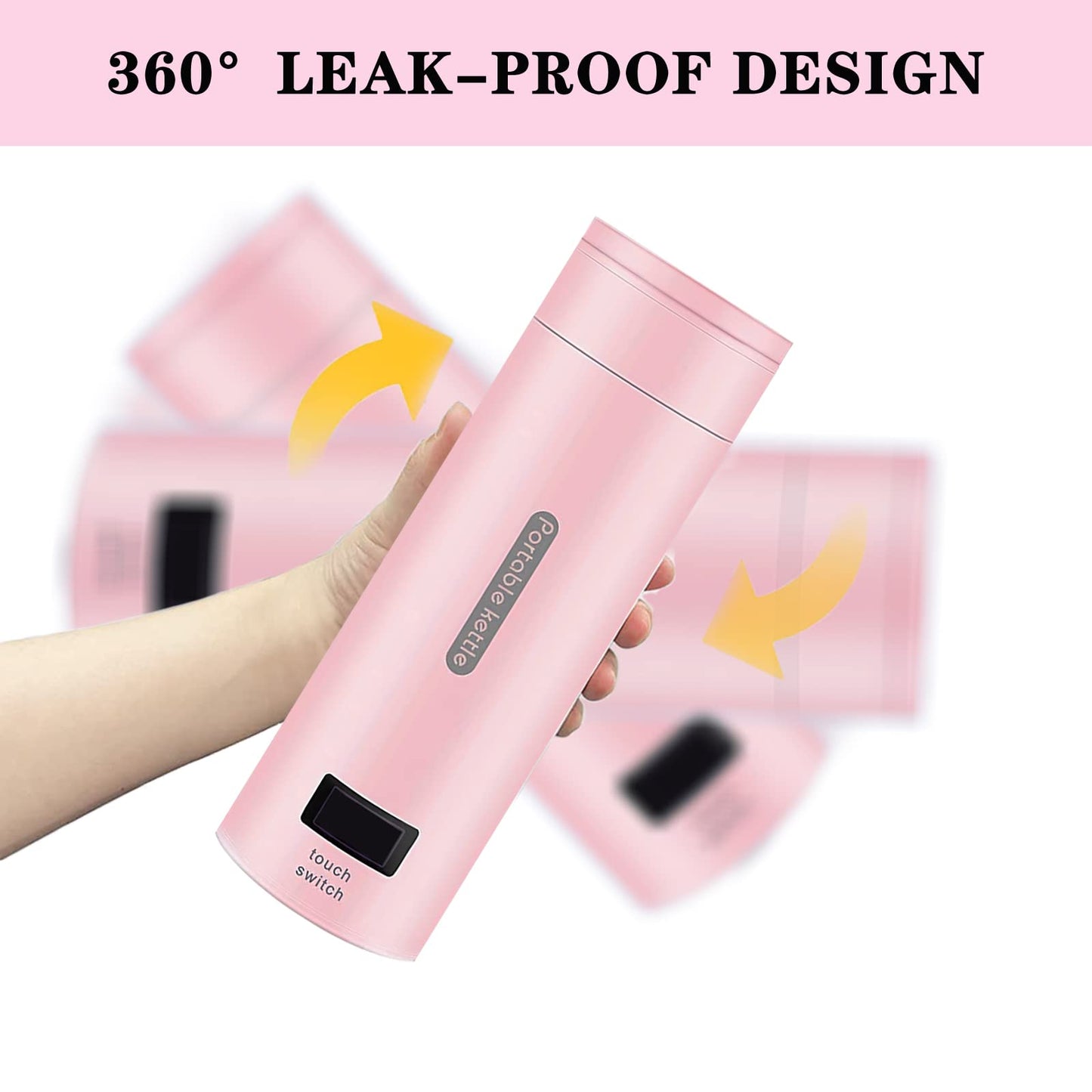 Travel Electric Kettle Small Portable Electric Kettle, 380ML Mini Tea Kettle with 4 Variable Presets, 304 Stainless Steel Travel Water Boiler for Coffee Tea, Auto Shut-Off & Boil Dry Protection (Pink)