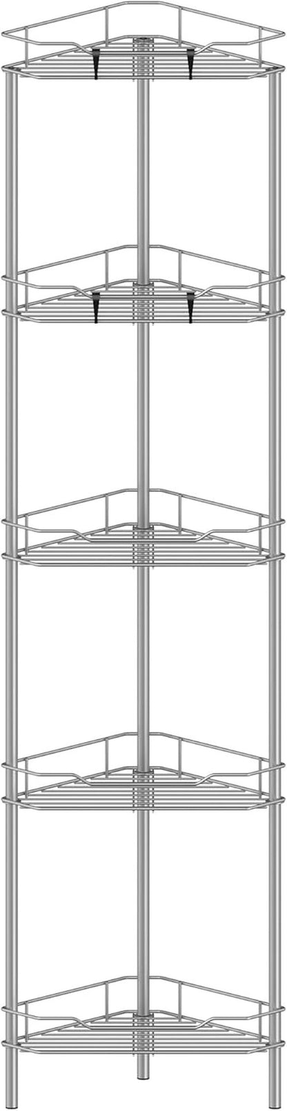 HuggieGems 5-Tier Corner Shower Caddy Organizer - Bathroom Shelf Rack with Hooks, Gray Finish