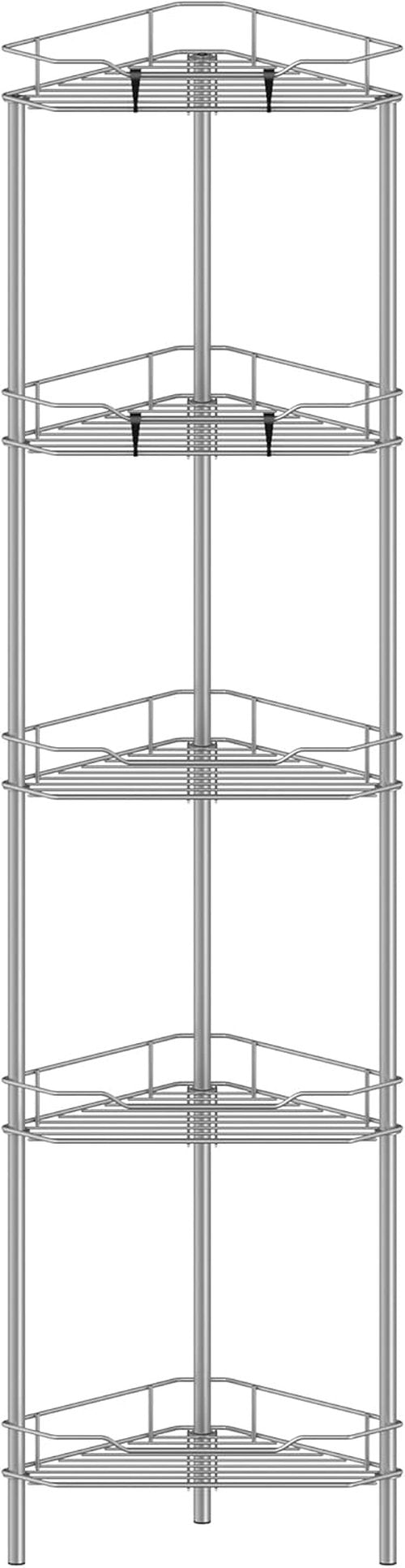 HuggieGems 5-Tier Corner Shower Caddy Organizer - Bathroom Shelf Rack with Hooks, Gray Finish