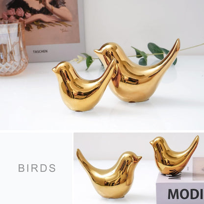 Skiennix Gold Bird Statues - Modern Home Decor Figurines for Living Room, Bedroom & Office | Large Size