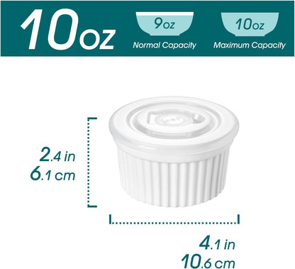 Vancasso 10 Oz Ramekins - Porcelain Creme Brulee Souffle Dishes with Lids | Set of 6, Oven & Dishwasher Safe