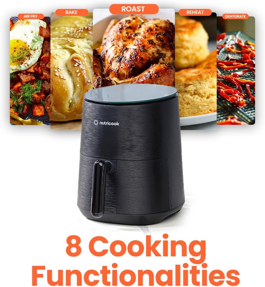 Nutricook Air Fryer | 3.5 Quart Compact Design with 8 Preset Functions & Tempered Glass Control Panel