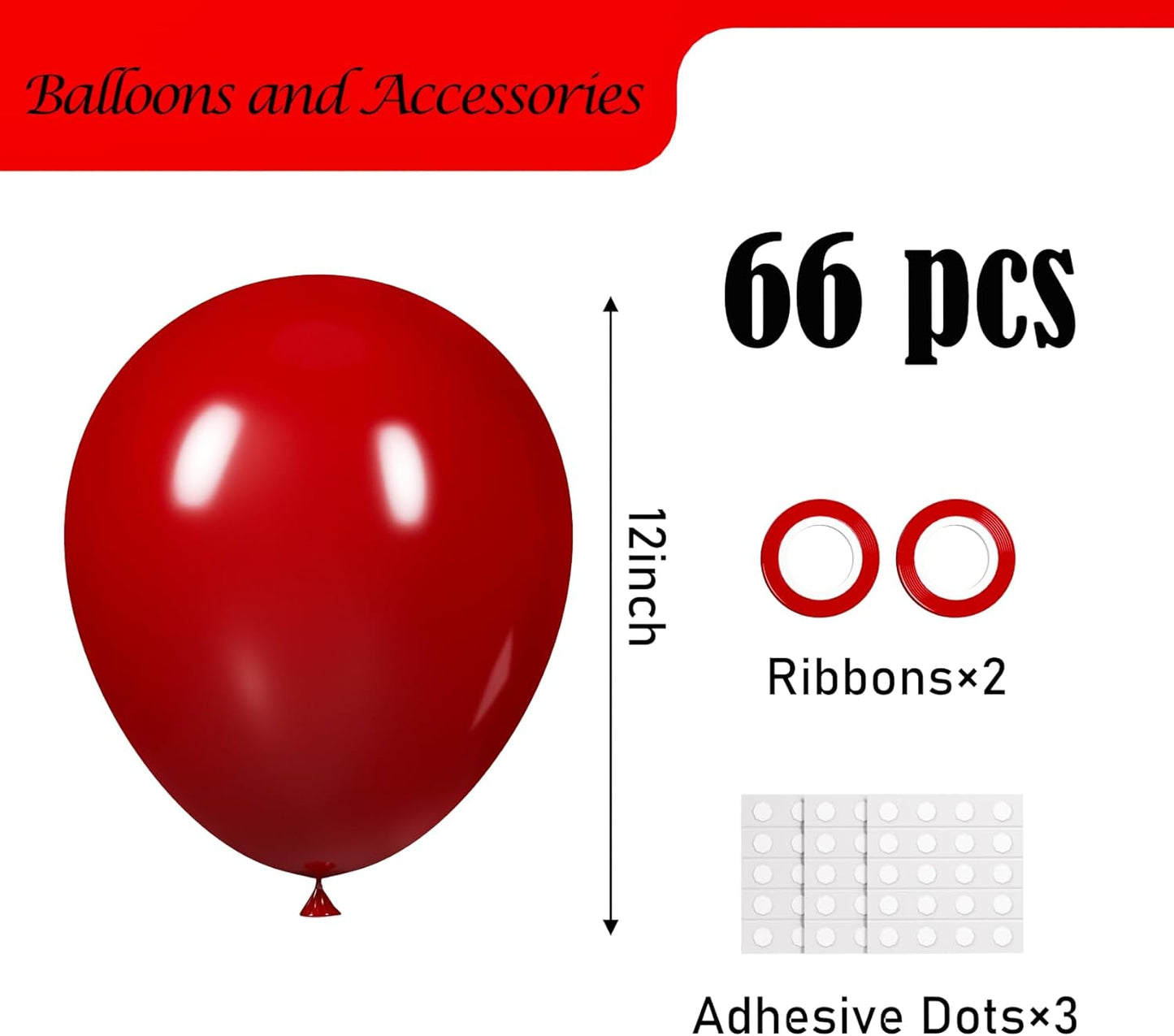 Voircoloria Ruby Red Balloons - 12-Inch Dark Red Latex Party Balloons | 66-Pack for Celebrations