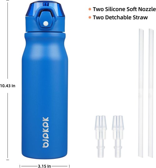 BJPKPK 25oz Insulated Water Bottle - Stainless Steel, BPA-Free, Leak-Proof, Blue with Straw