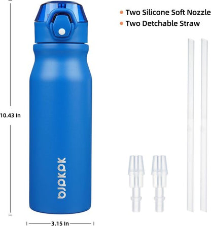 BJPKPK 25oz Insulated Water Bottle - Stainless Steel, BPA-Free, Leak-Proof, Blue with Straw