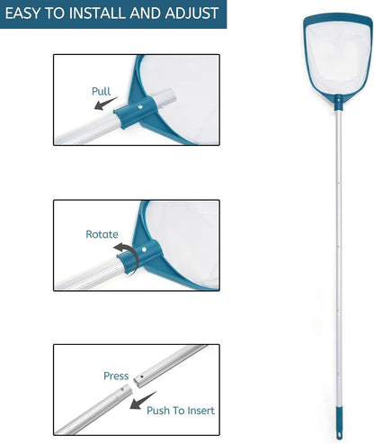 POOLWHALE Swimming Pool Leaf Net Skimmer Rake - Adjustable Aluminum Pole & Fine Mesh for Easy Cleaning