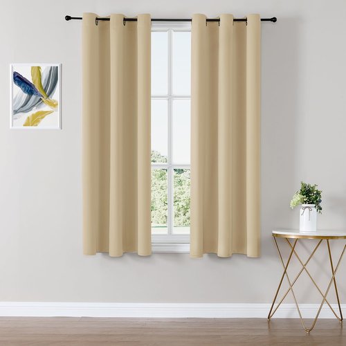 ChrisDowa Blackout Curtains - Thermal Insulated Room Darkening Panels, 48" Long, Biscotti Beige (Set of 2)