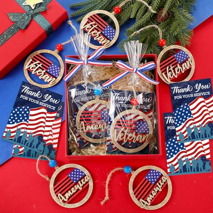 Patriotic Wooden Ornaments Set - Round Veterans Day Gifts Bulk 24 Pieces