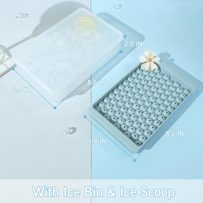 WIBIMEN Mini Ice Cube Trays, Small Easy Release 104x2PCS Tiny Crushed Ice Tray for Chilling Drinks Coffee Juice(2Pack Blue Ice trays & Ice Bin & Ice Scoop)