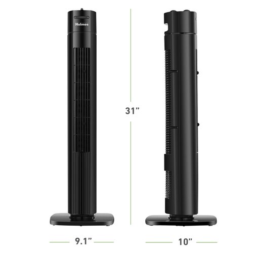 Holmes 31" Manual Tower Fan 3 Speeds 70° Oscillation Adjustable 2-Hour Timer Compact Design for Bedroom Dorm Kitchen or Office Black