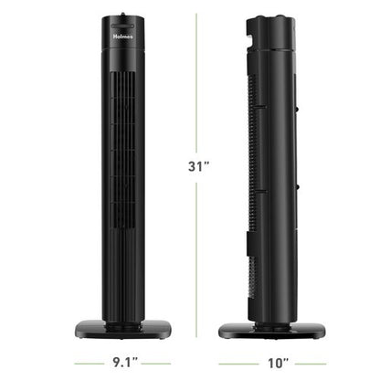 Holmes 31" Manual Tower Fan 3 Speeds 70° Oscillation Adjustable 2-Hour Timer Compact Design for Bedroom Dorm Kitchen or Office Black