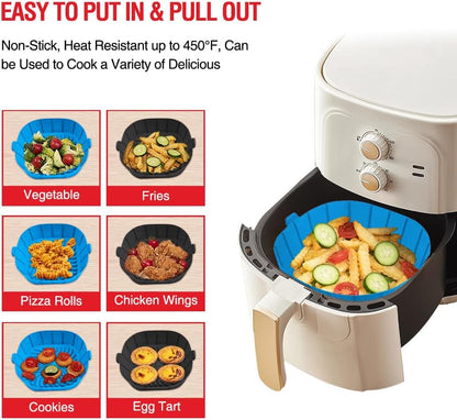 Skiennix Air Fryer Silicone Liners - Non-Stick Reusable Pot Basket for 2 to 3 QT | 2 Pack Square Inserts