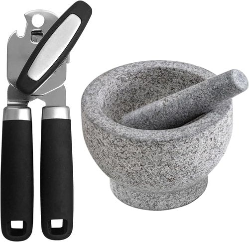 Gorilla Grip Can Opener & Mortar Pestle Set - Black | 1.5 Cup Capacity & Bottle Opener Included