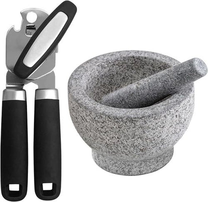 Gorilla Grip Can Opener & Mortar Pestle Set - Black | 1.5 Cup Capacity & Bottle Opener Included