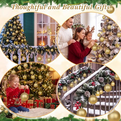 Christmas Ball Ornaments Set - Gold 4 Inch Holiday Decor DIY Craft - 12 Pieces