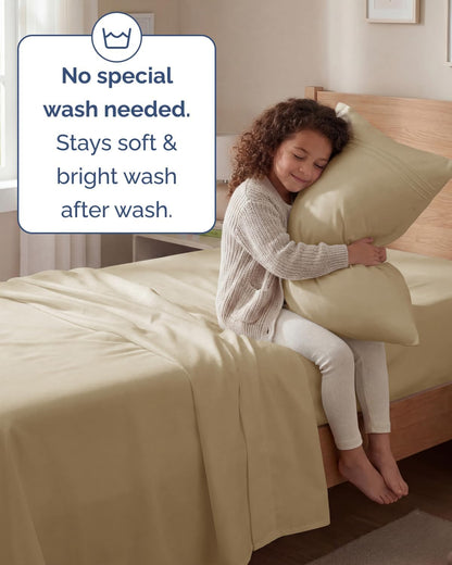 Skiennix Twin Size Sheet Set - Comfy Cooling Bed Sheets - Ultra-Soft, Deep Pockets, Wrinkle-Free - Oeko-Tex Certified - Beige
