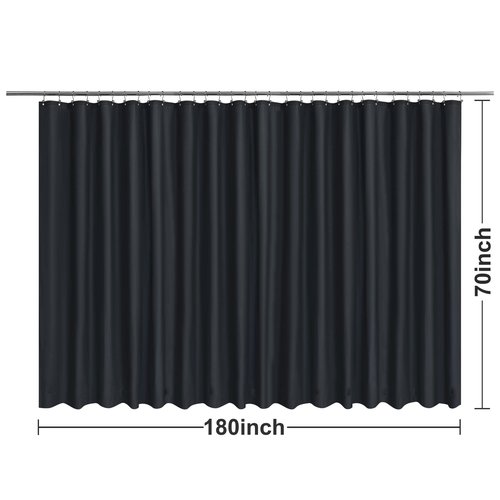 Barossa Design Clawfoot Tub Shower Curtain with 12 Magnets - 36 Metal Hooks Included, 180" W x 70" H Wrap Around, Waterproof PEVA Shower Liner for Bathroom, PVC Free, Metal Grommets - Black, 180x70