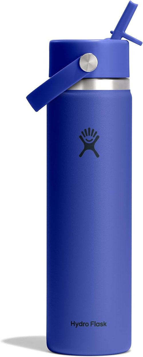 Hydro Flask Water Bottle - Insulated Stainless Steel - Leakproof Wide Straw Lid | 24 Oz Capri Blue