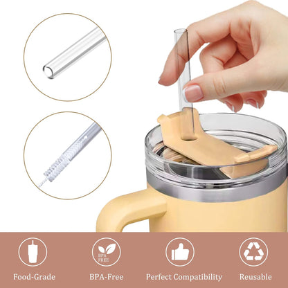 Stanley Replacement Straws - 6 Pack Reusable Straws with Cleaning Brush | 12 Inch Clear Plastic