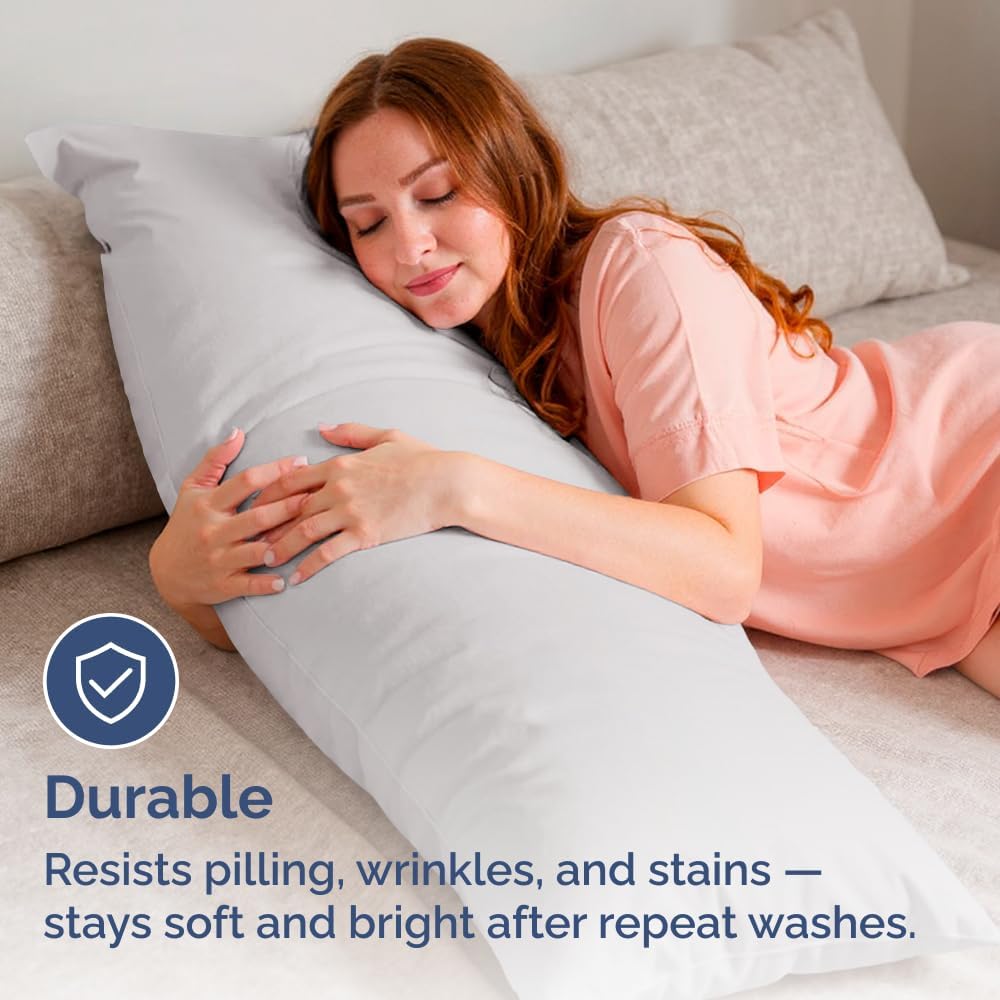Skiennix Body Pillowcases Set of 4 | Soft & Breathable 20x54 Long Pillow Covers - Fade-Free & Machine Washable - French Grey
