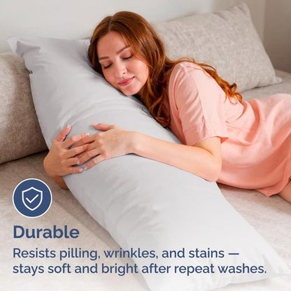 Body Pillowcases Set of 4-20x54 Long Body Pillow Case - Soft Body Pillow Cover for Sleeping & Side Sleepers - Comfy, Breathable & Fade Free - Machine Washable w/Envelope Enclosure - (French Grey)