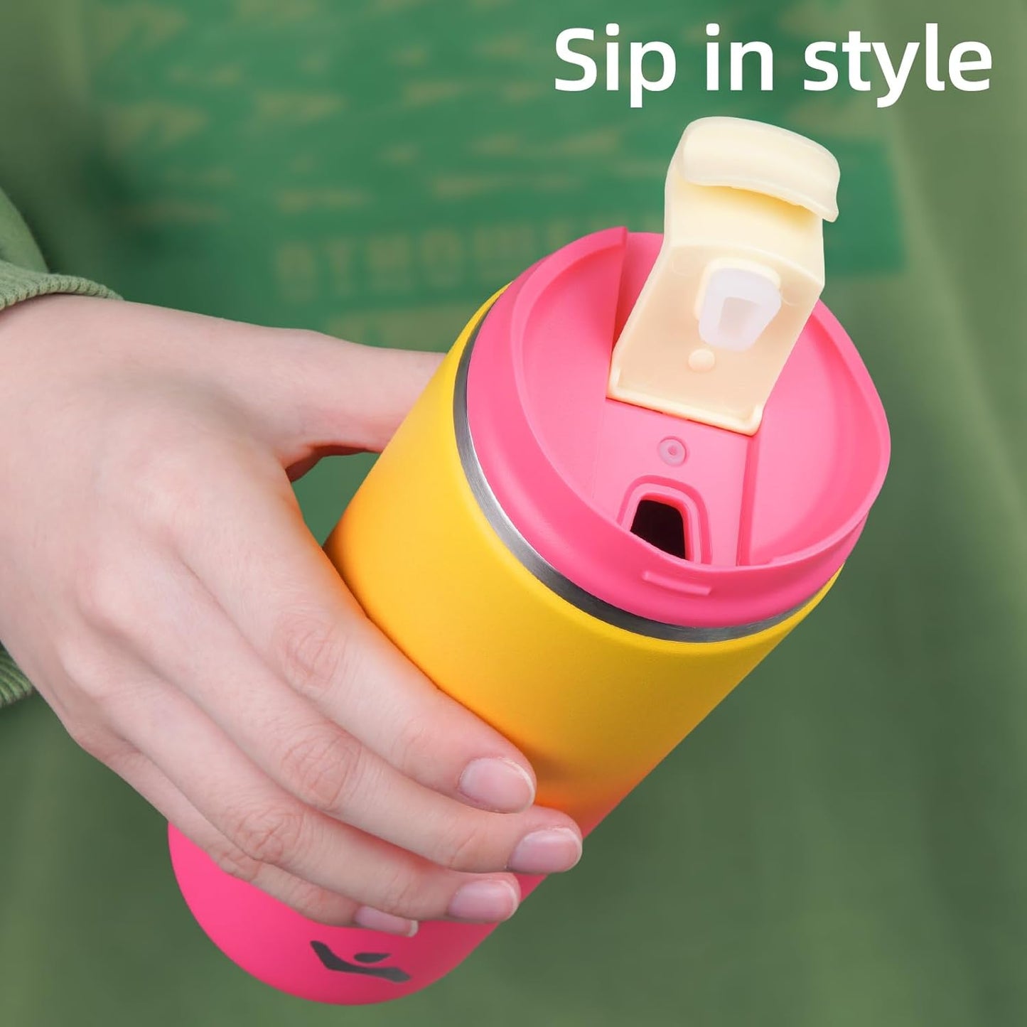 Skiennix 16 oz Insulated Travel Coffee Mug - Double Wall Stainless Steel Tumbler with Lid | Rainbow Design