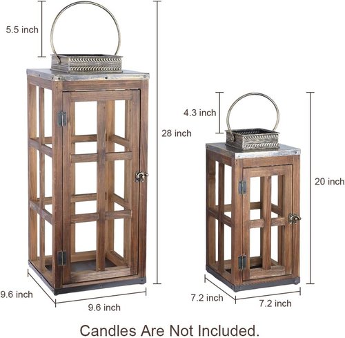 DECORKEY Large Rustic Wooden & Metal Lantern Set - 28''/20'' H Indoor/Outdoor Candle Holders | Dark Brown