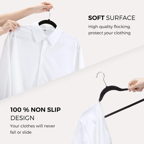 HOUSE DAY Premium Velvet Hangers - 50 Pack Black Non-Slip Flocked Felt Hangers for Space Saving