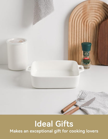 Sweejar 8x8 Baking Pan - Ceramic Casserole Dish with Double Handles | 2 QT White Square Dish for Brownies & Lasagna