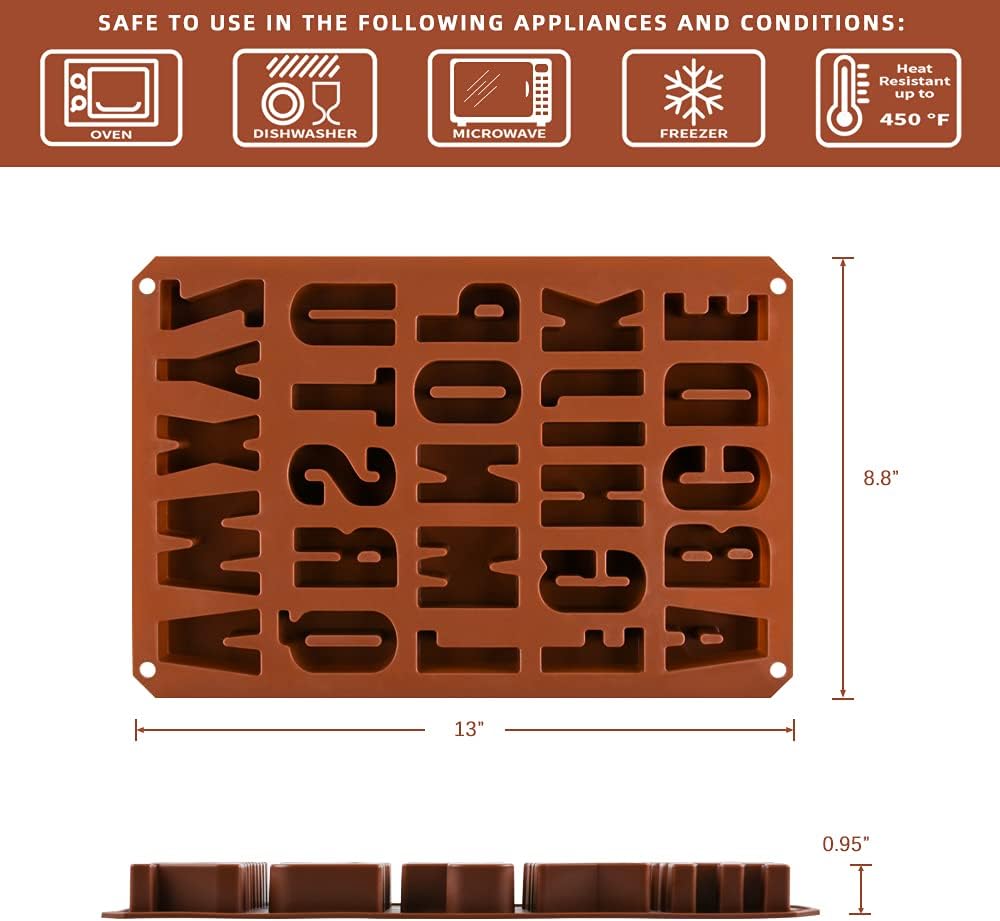 Skiennix Silicone Alphabet Mold - 26 Cavities for Crayon, Resin, Chocolate, Candy & Cake Baking