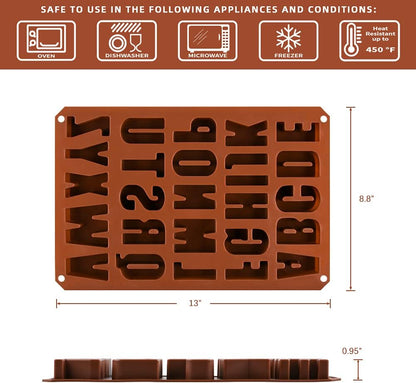 Skiennix Silicone Alphabet Mold - 26 Cavities for Crayon, Resin, Chocolate, Candy & Cake Baking