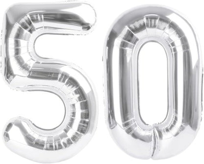 Foil Silver 50 Number Balloon - 40 Inch 50th Birthday Party Decoration for Men & Women