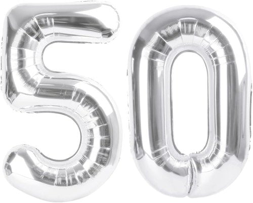 Foil Silver 50 Number Balloon - 40 Inch 50th Birthday Party Decoration for Men & Women
