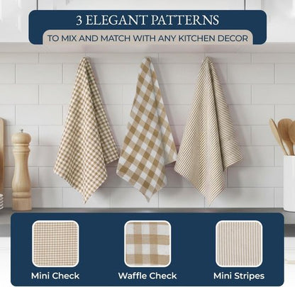 LANE LINEN 20-Piece Kitchen Dish Cloths Set - 100% Cotton, Heat-Resistant Mittens & Pot Holder, Absorbent Beige Towels