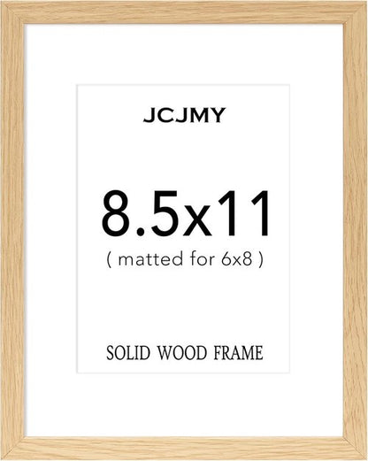 JCJMY Solid Wood Picture Frame - 8.5x11" for Certificates & Photos | Natural Finish with Plexiglass