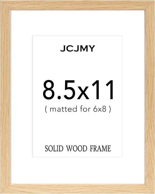 JCJMY Solid Wood Picture Frame - 8.5x11" for Certificates & Photos | Natural Finish with Plexiglass