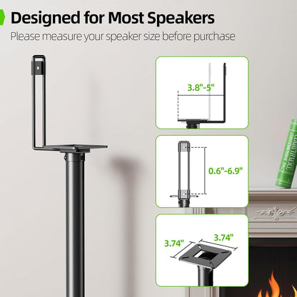USX MOUNT Bookshelf Speaker Stands - Height Adjustable 32-42 Inch for Surround Sound | Max Load 11 lbs
