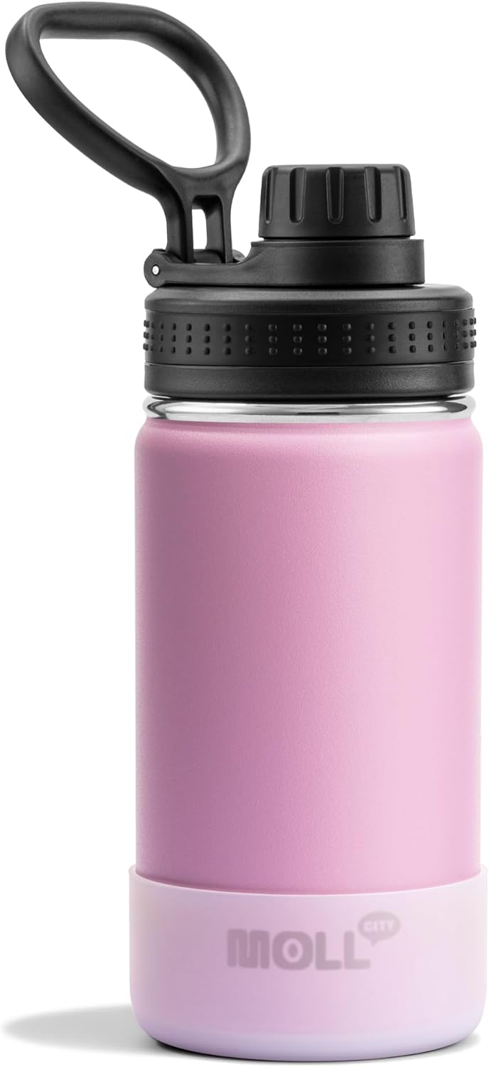 Skiennix Kids Water Bottle - 12 oz Stainless Steel, Double Wall Insulated, Leak Proof | BPA-Free (Purple Pink)