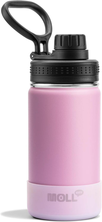 Skiennix Kids Water Bottle - 12 oz Stainless Steel, Double Wall Insulated, Leak Proof | BPA-Free (Purple Pink)