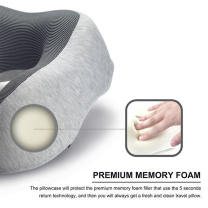 napfun Neck Pillow for Travel with Travel Pouch, Sleep Mask & Earplugs, Memory Foam Airplane Pillow for Headrest Sleep with Eyeshades, Plane Essentials with Eye Blindfold, Light Gray Kit