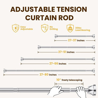 TITGIPE Shower Curtain Rod 27-80 Inches, No Drill Tension Curtain Rod, Adjustable Spring Tension Shower Rods for Bathroom, Kitchens, Windows, No Rust, Silver